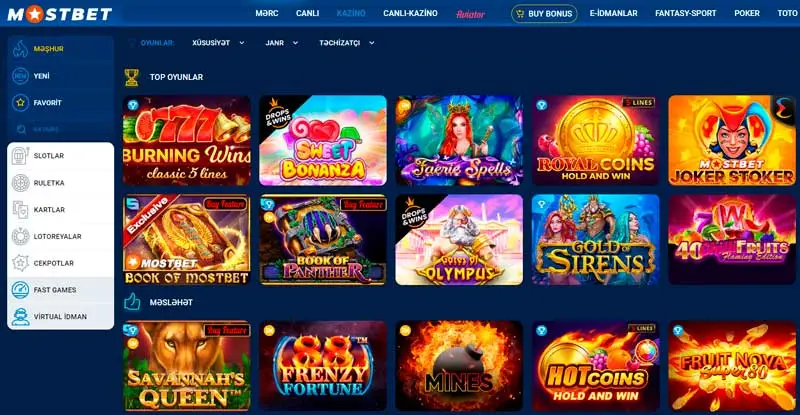 Mostbet Az casino oyunları